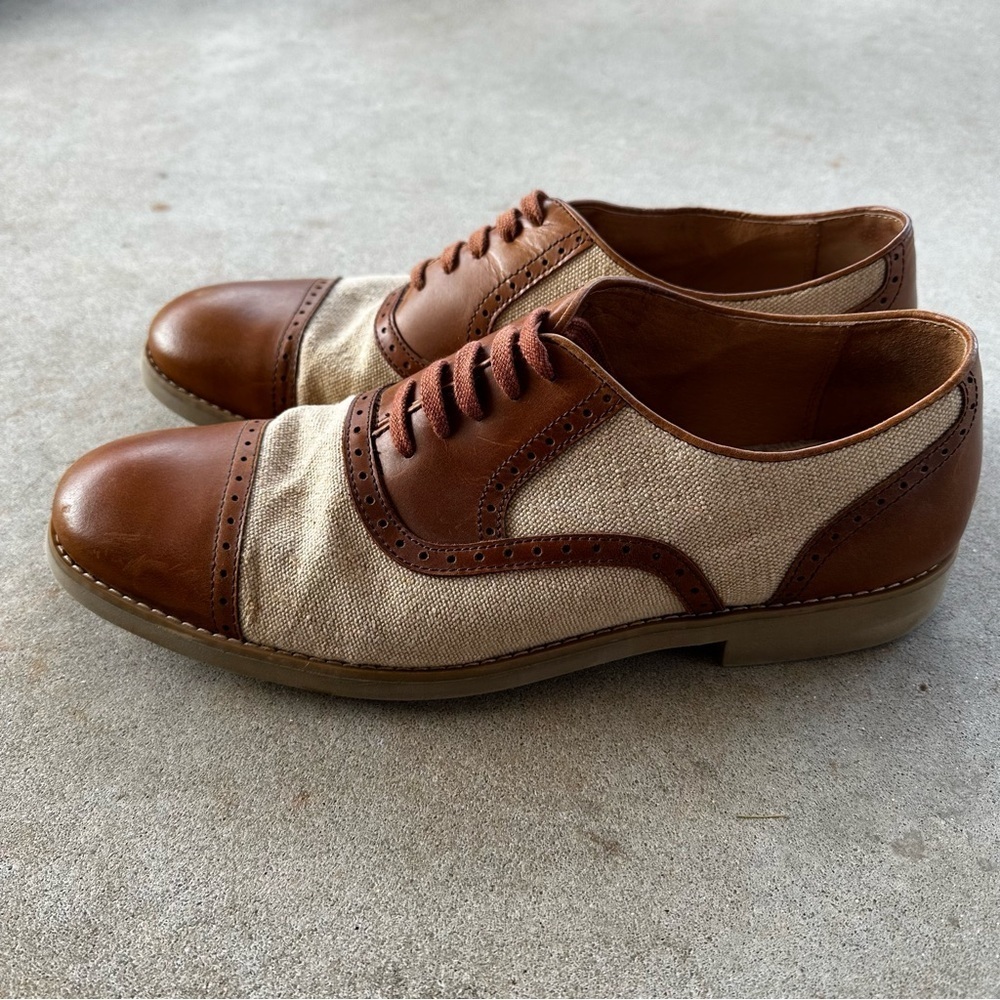 Johnston & Murphy Ellington Cap Toe Tan Gatsby Linen Oxfords Men’s Size 12 M - Picture 2 of 14